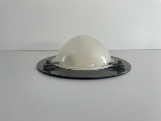 Italian Industrial Oval Glass and Black Backplate Ceiling Lamp, 1960s-RDS-1722836