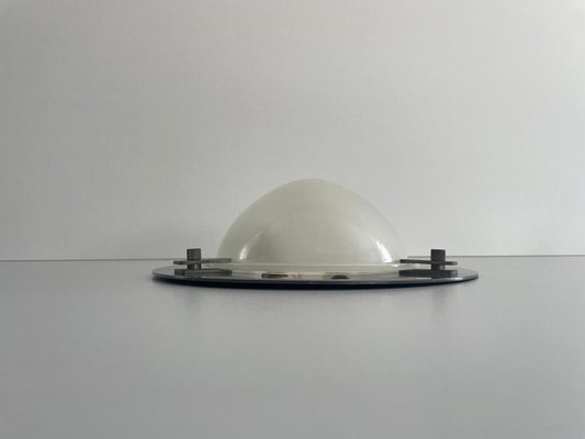 Italian Industrial Oval Glass and Black Backplate Ceiling Lamp, 1960s-RDS-1722836