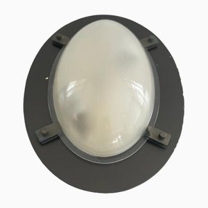 Italian Industrial Oval Glass and Black Backplate Ceiling Lamp, 1960s-RDS-1722836