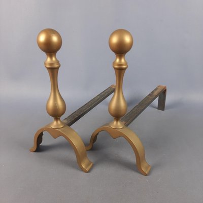 Italian Iron and Brass Fireplace Andirons, 20th Century, Set of 2-PWG-2040966