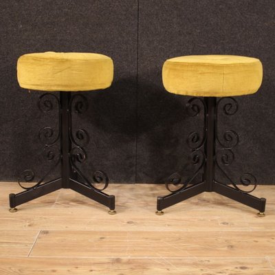 Italian Iron and Velvet Stools, 1970s, Set of 2-RP-831702