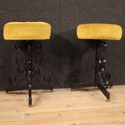 Italian Iron and Velvet Stools, 1970s, Set of 2-RP-831702