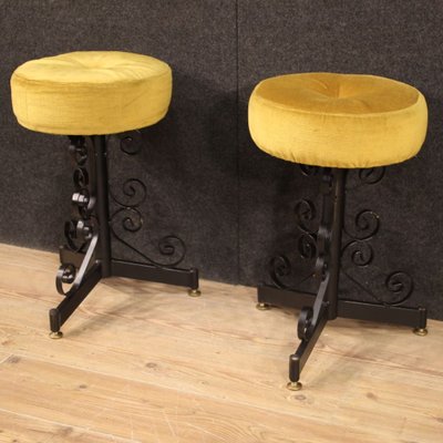 Italian Iron and Velvet Stools, 1970s, Set of 2-RP-831702