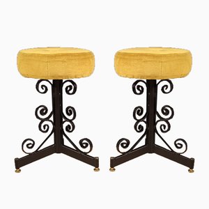 Italian Iron and Velvet Stools, 1970s, Set of 2-RP-831702