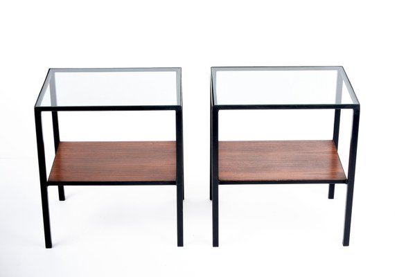 Italian Iron, Glass & Wood Coffee Table, 1960s, Set of 2-JDR-1125393