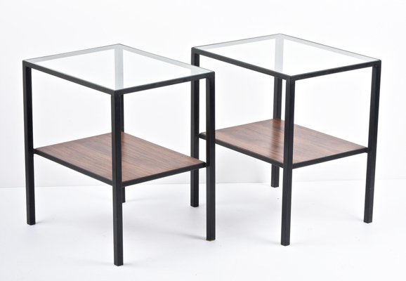 Italian Iron, Glass & Wood Coffee Table, 1960s, Set of 2-JDR-1125393