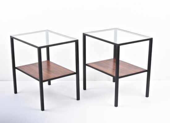 Italian Iron, Glass & Wood Coffee Table, 1960s, Set of 2-JDR-1125393