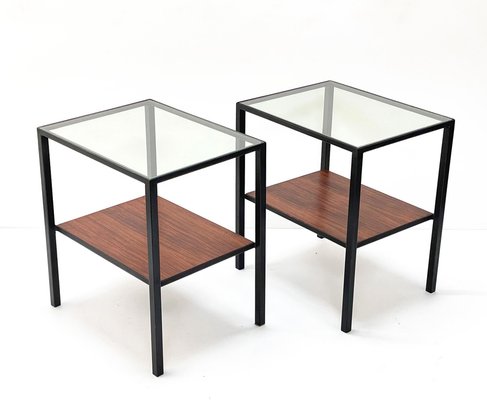 Italian Iron, Glass & Wood Coffee Table, 1960s, Set of 2-JDR-1125393