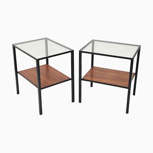 Italian Iron, Glass & Wood Coffee Table, 1960s, Set of 2-JDR-1125393