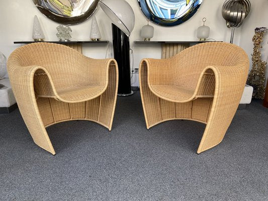 Italian King Tubby Armchairs inRattan by Platt & Young for Driade, 1998, Set of 2-FUE-1719934