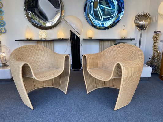 Italian King Tubby Armchairs inRattan by Platt & Young for Driade, 1998, Set of 2-FUE-1719934