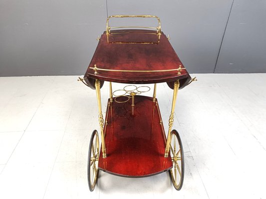 Italian Lacquered Goatskin Parchment Serving Bar Cart attributed to Aldo Tura, 1960s-IRH-2032330