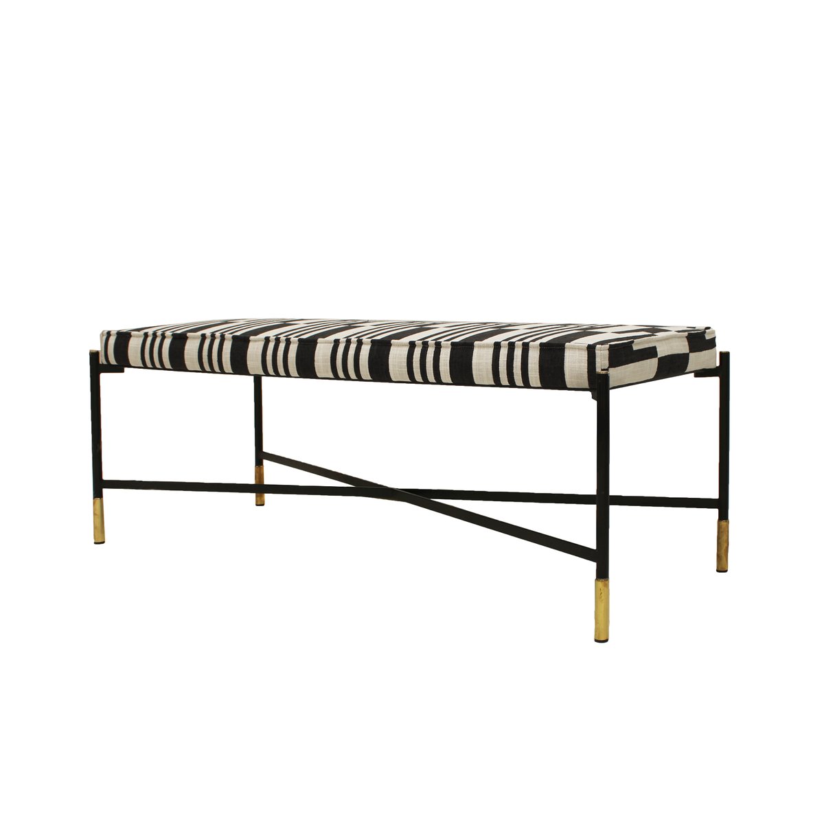 Italian Lacquered Iron Bench with Patterned Fabric, 1970s