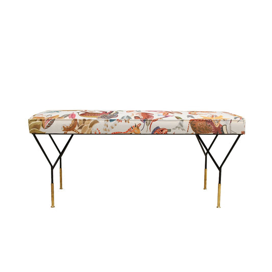 Italian Lacquered Iron Stool with Patterned Fabric, 1970s