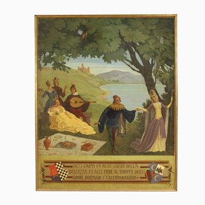 Italian Landscape Painting with Characters, 20th-Century, Oil on Masonite, Framed-RP-1210151