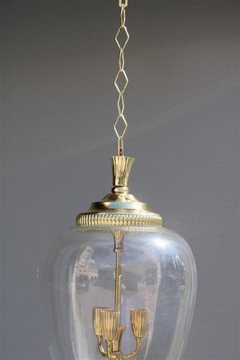 Italian Lantern anging Light in Brass and Murano Glass, 1940s-EH-1407431