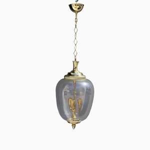 Italian Lantern anging Light in Brass and Murano Glass, 1940s-EH-1407431