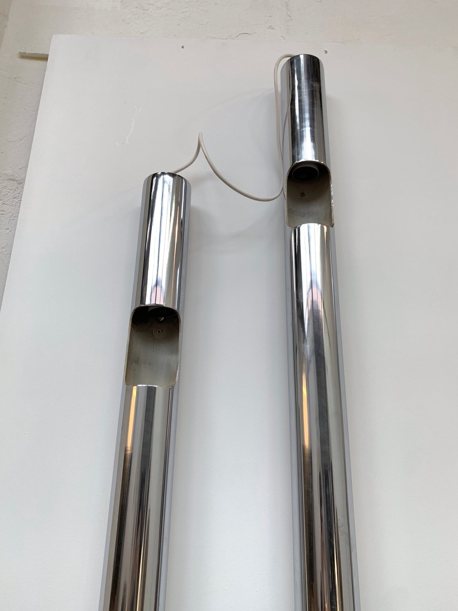 Italian Large Organs Metal Chrome Sconces from Reggiani. 1970s, Set of 2