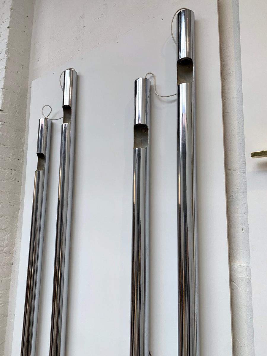 Italian Large Organs Metal Chrome Sconces from Reggiani. 1970s, Set of 2