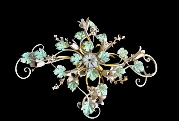 Italian Large Tole Grape Vine Flower Flush Mount-JJC-1005360