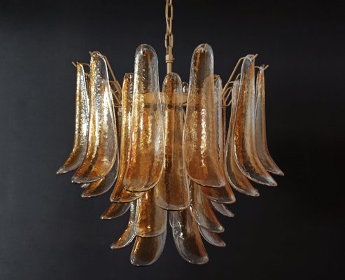 Italian Lattimo Murano Glass Chandelier with 36 Amber-Colored Petals,1988-FHZ-878762