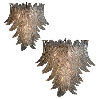 Italian Leaf Chandeliers in the Style of Barovier & Toso, Murano, Set of 2-OVO-1245618