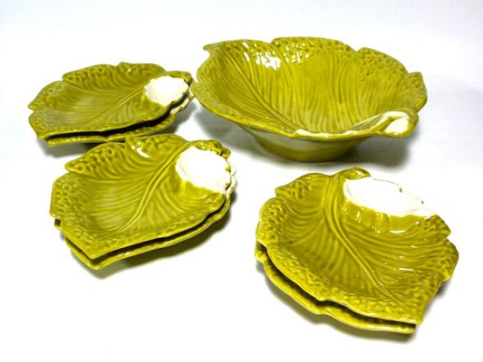 Italian Leaf Pottery Salad Set from Ars Ceramica, 1970s, Set of 7-GKB-835935