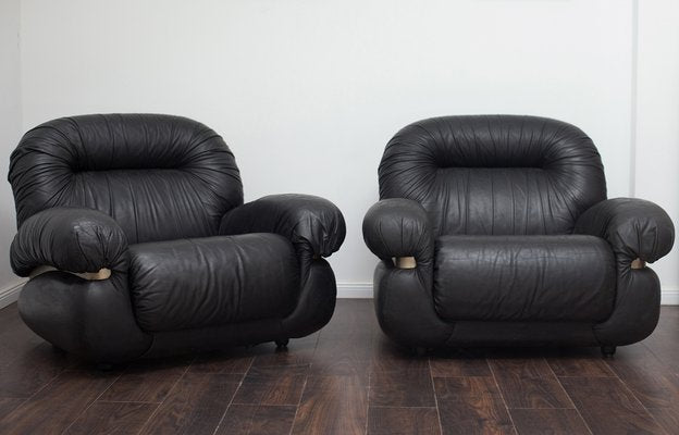 Italian Leather Armchairs, 1970s, Set of 2-YWH-1746048