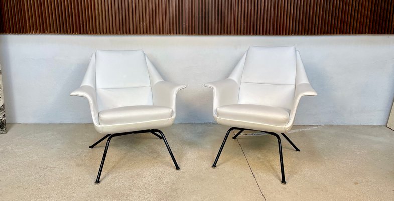 Italian Leather Club Chairs with Steel Tube Frames, 1950s, Set of 2-JP-1298510