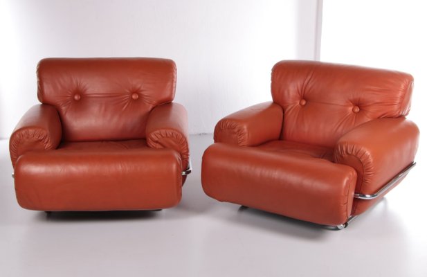 Italian Leather Lounge Chairs, 1970s, Set of 2-EZZ-1326175