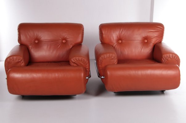 Italian Leather Lounge Chairs, 1970s, Set of 2-EZZ-1326175