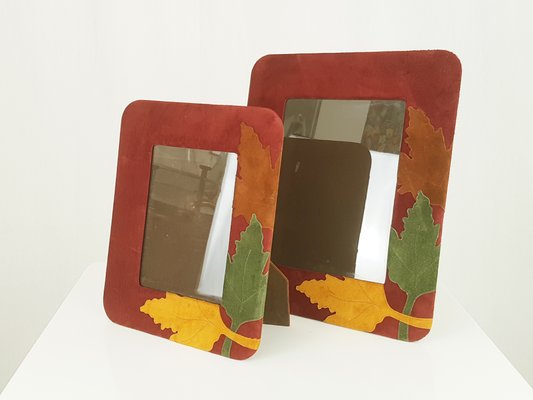 Italian Leather, Velvet and Glass Picture Frames, 1980s, Set of 2-RD-2020519