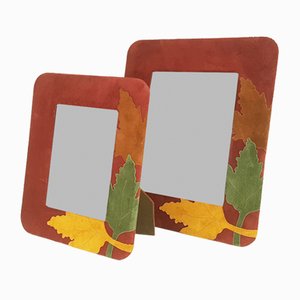 Italian Leather, Velvet and Glass Picture Frames, 1980s, Set of 2-RD-2020519