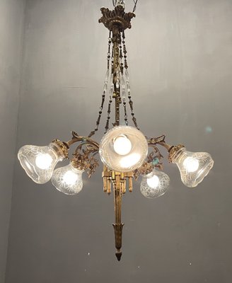 Italian Liberty Bronze Chandelier, 1940s-JJC-989122