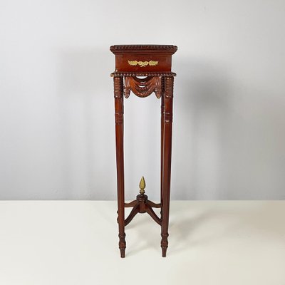 Italian Liberty Style Square Wooden High Column with Brass Details, 1940s-GDD-1819713