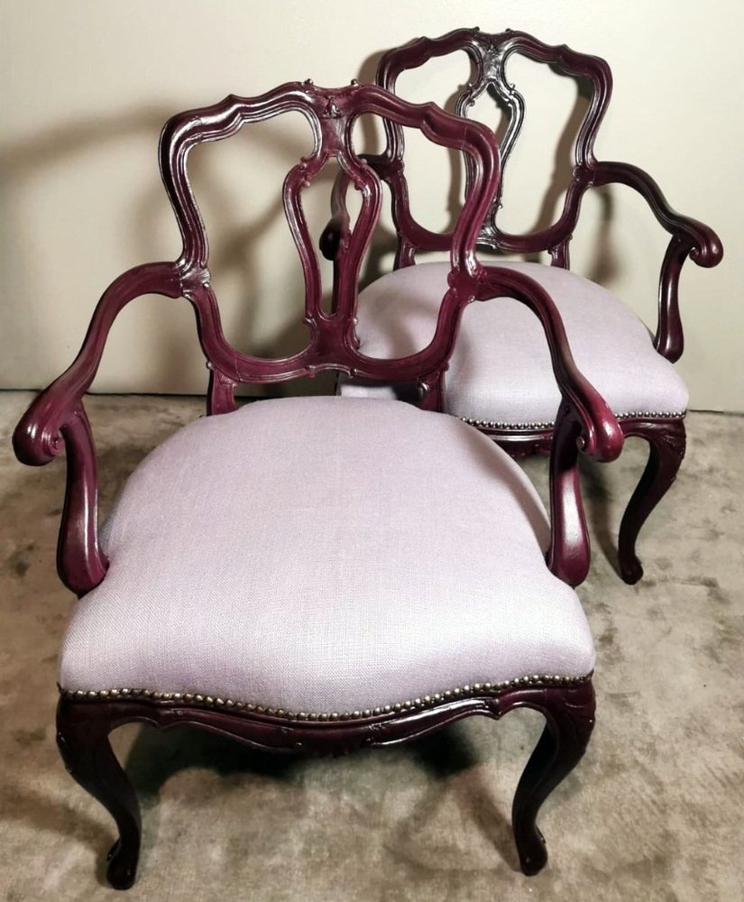 Italian Louis Philippe King Armchairs, 1870s, Set of 2