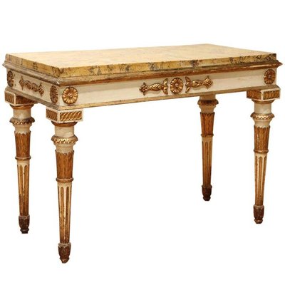 Italian Louis XVI White Lacquer and Giltwood Console with Scagliola Siena Marble Top-AXE-1433444