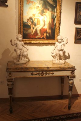 Italian Louis XVI White Lacquer and Giltwood Console with Scagliola Siena Marble Top-AXE-1433444