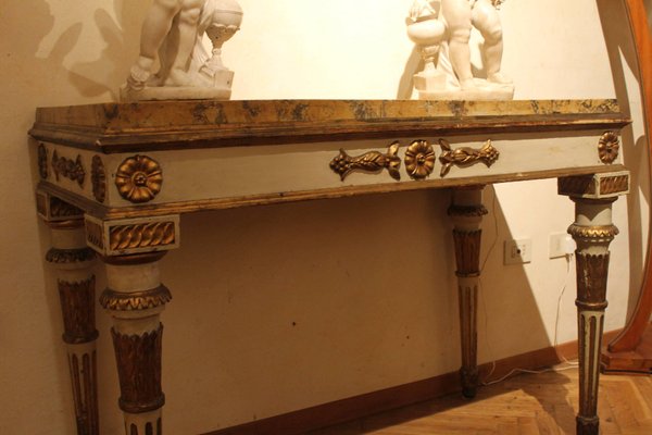 Italian Louis XVI White Lacquer and Giltwood Console with Scagliola Siena Marble Top-AXE-1433444