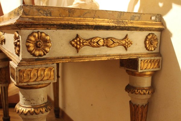 Italian Louis XVI White Lacquer and Giltwood Console with Scagliola Siena Marble Top-AXE-1433444