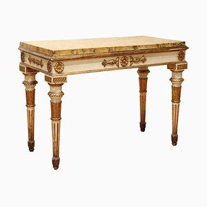 Italian Louis XVI White Lacquer and Giltwood Console with Scagliola Siena Marble Top-AXE-1433444