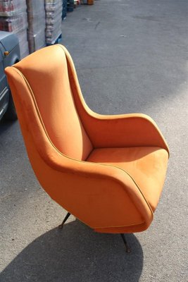 Italian Lounge Chair in Orange Velvet by Aldo Mordelli for ISA, 1950s-EH-1791714