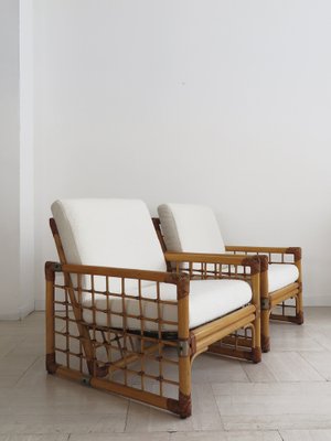 Italian Lounge Chairs in Bamboo and Indian Cane, 1970s, Set of 2-CC-1603833