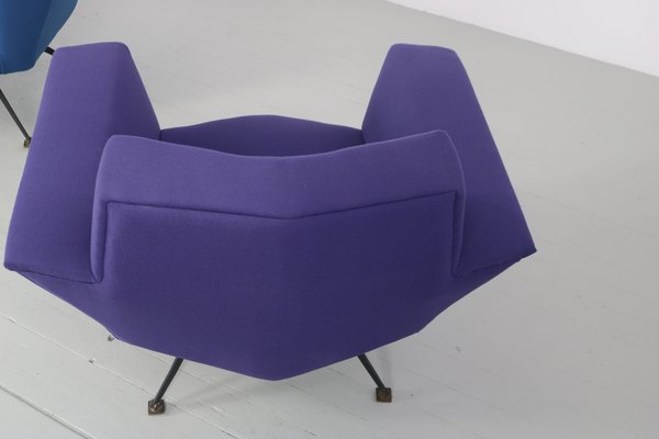 Italian Lounge Chairs in Blue and Violet by Lenzi for Studio Tecnico, 1950s, Set of 2-AA-1231922