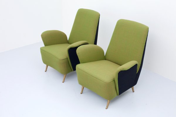 Italian Lounge Chairs in Fabric and Brass from I.S.A., 1960s, Set of 2-ITV-1299210