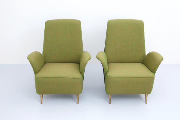 Italian Lounge Chairs in Fabric and Brass from I.S.A., 1960s, Set of 2-ITV-1299210