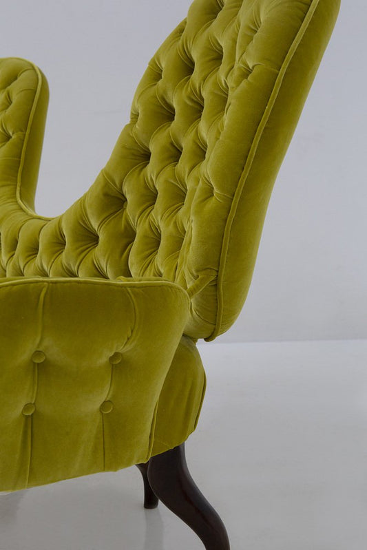 Italian Loveseat Sofa in Yellow Velvet by Renzo Zavanella, 1950