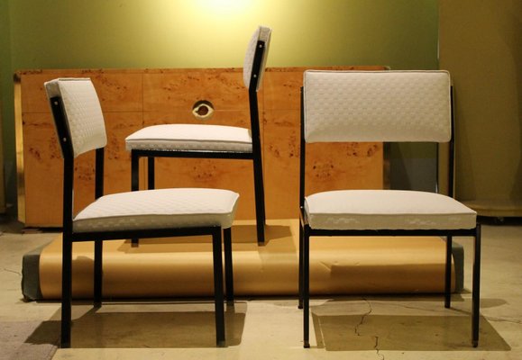 Italian Low Lounge Chairs with Black Iron Frame and Ice White Upholster by Milo Baughman, 1950s, Set of 6-AXE-1433461