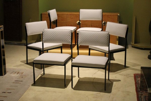 Italian Low Lounge Chairs with Black Iron Frame and Ice White Upholster by Milo Baughman, 1950s, Set of 6-AXE-1433461