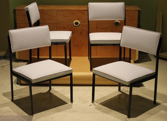 Italian Low Lounge Chairs with Black Iron Frame and Ice White Upholster by Milo Baughman, 1950s, Set of 6-AXE-1433461